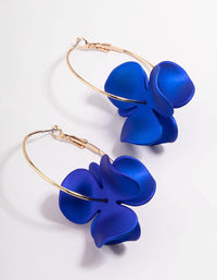 Gold Pealised Blue Flower Hoop Earrings - link has visual effect only