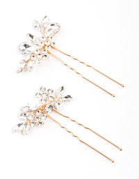 Gold Crystal Leaf Hair Pins Pack - link has visual effect only