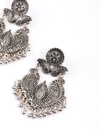 Antique Silver Filigree Bead Drop Jhumka Earrings - link has visual effect only