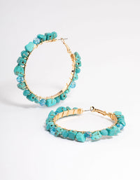 Gold Semi Precious Stone Big Hoop Earrings - link has visual effect only