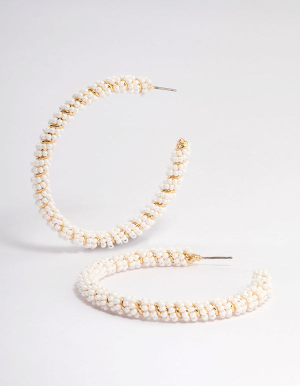 Gold Big Pearly Twist Hoop Earrings