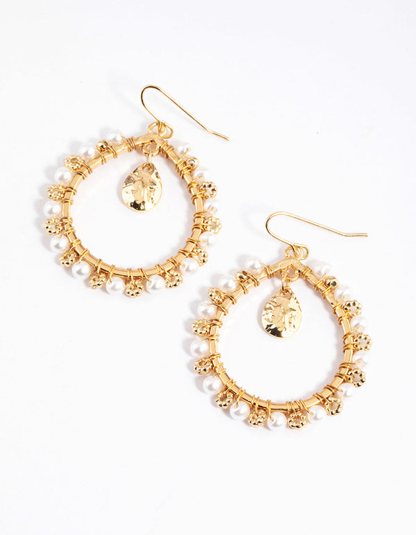 Gold Pearl Mixed Teardrop Earrings