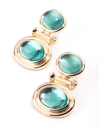 Gold Double Stone Turquoise Drop Earrings - link has visual effect only