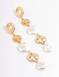 Gold Mixed Texture Pearl Drop Earrings - link has visual effect only