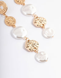 Gold Mixed Texture Pearl Drop Earrings - link has visual effect only