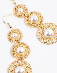 Gold Pearl Three Drop Vintage Earrings - link has visual effect only