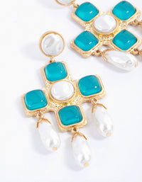 Gold Statement Stone Pearl Cross Earrings - link has visual effect only