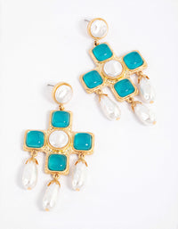 Gold Statement Stone Pearl Cross Earrings - link has visual effect only