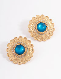 Gold Vintage Stone Filigree Stud Earrings - link has visual effect only