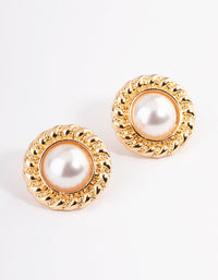 Gold Vintage Rope Pearl Stud Earrings - link has visual effect only