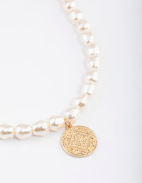 Gold Pearl & Disc Pendant Necklace - link has visual effect only