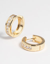 Gold Plated Cubic Zirconia Encased Huggie Earrings - link has visual effect only