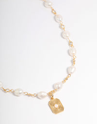 Gold Plated Freshwater Pearl Diamante Chain Pendant Necklace - link has visual effect only