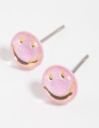 Gold Happy Face Stud Earrings - link has visual effect only