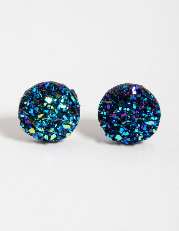 Navy Crackle Texture Stud Earrings