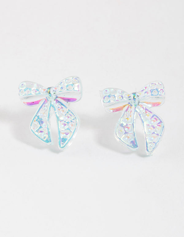 Teal Ribbon Stud Earrings