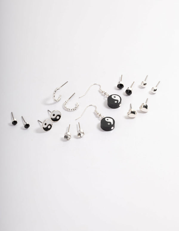 Silver Fimo Yin & Yang Earrings 8-Pack