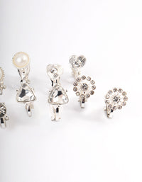 Silver Heart & Flower Clip On Earrings 5-Pack - link has visual effect only