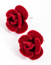 Red Fabric Velvet Rose Stud Earrings - link has visual effect only