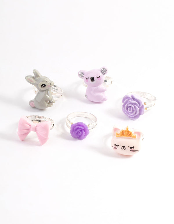 Kids Silver Koala Cat Mega Ring 6-Pack