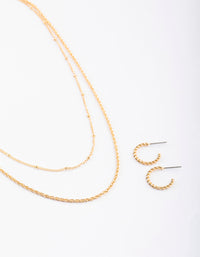 Gold Twist Station Necklace & Earrings Set - link has visual effect only