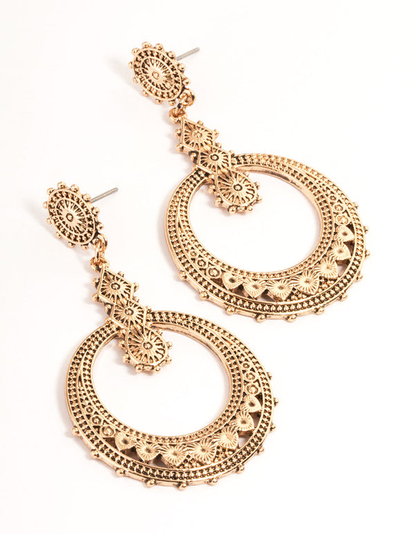 Gold Western Ring Drop Earrings