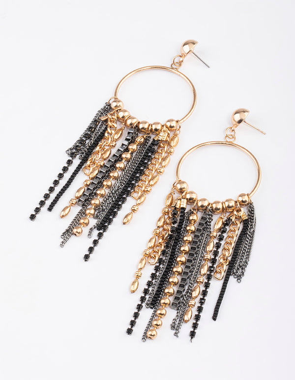 Gold Multi Chain Fringe Earrings