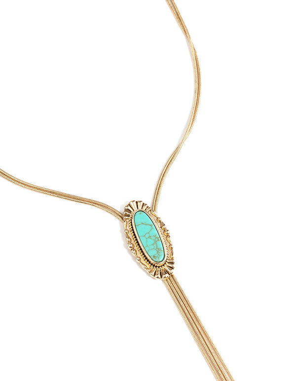 Gold Western Turquoise Bolo Necklace