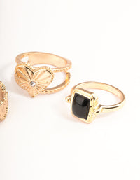 Gold Jet Black Etched Heart Ring Set - link has visual effect only