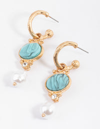 Worn Gold Facet Pearl & Turquoise Drop Earrings - link has visual effect only