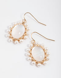 Gold Stone Vintage Pearl Earrings - link has visual effect only