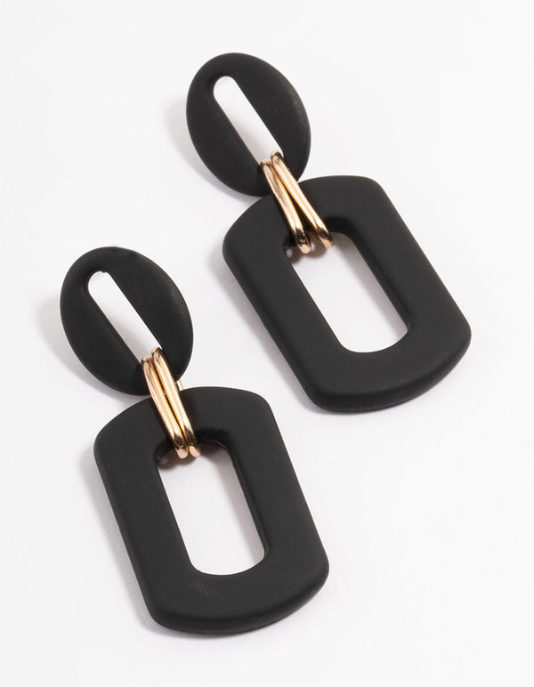 Black Mini Rubber Link Drop Earrings