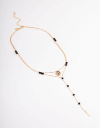 Black Facet Bead Double Row Y-Necklace - link has visual effect only