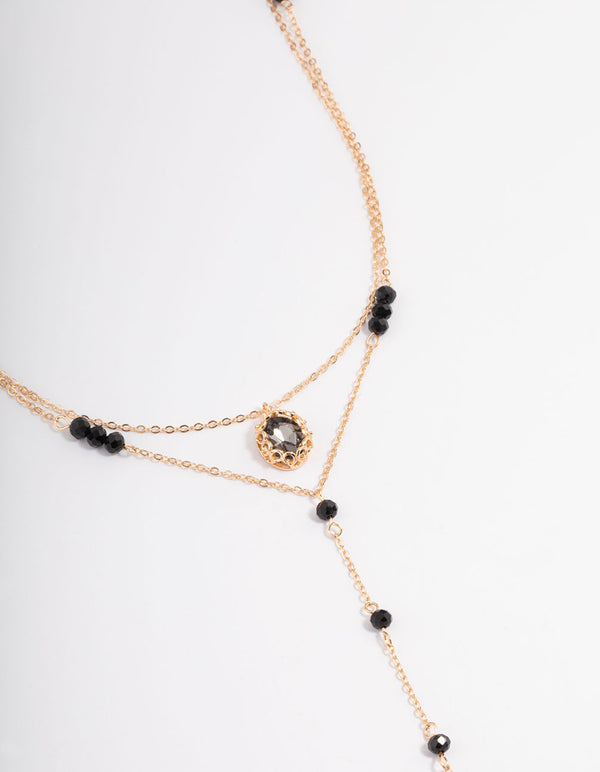 Black Facet Bead Double Row Y-Necklace