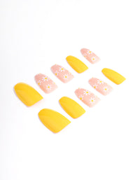 Plastic Yellow Daisy Press On Nails - link has visual effect only