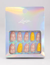 Plastic Yellow Daisy Press On Nails - link has visual effect only