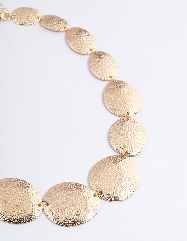 Gold Graduated Hammered Disc Necklace