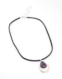 Silver Amethyst Double Teardrop Cord Necklace - link has visual effect only