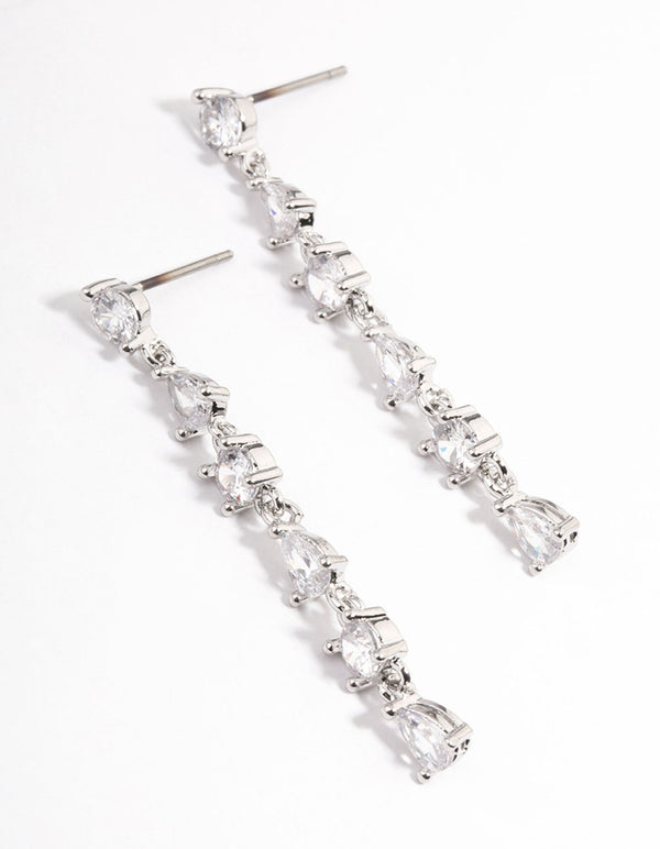 Silver Cubic Zirconia Mixed Stone Drop Earrings