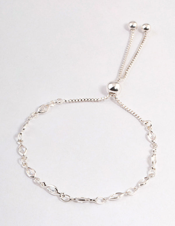 Silver Cubic Zirconia Stone Chain Toggle Bracelet