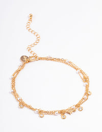 Gold Cubic Zirconia & Pearl Bead Anklet Pack - link has visual effect only