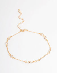 Gold Cubic Zirconia Station Anklet - link has visual effect only