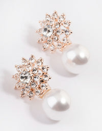 Rose Gold Diamante Swirl Pearl Stud Earrings - link has visual effect only