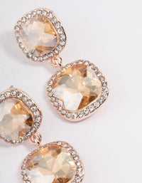 Rose Gold Double Square Halo Drop Earrings - link has visual effect only