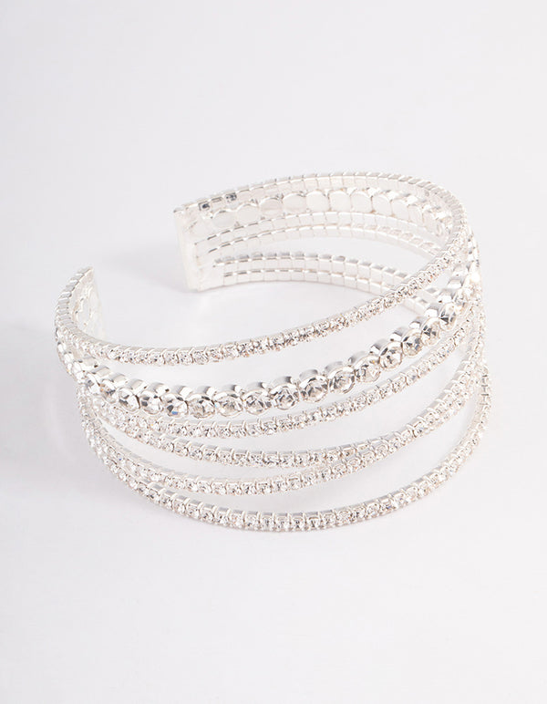 Silver Criss Cross Cupchain Cuff Bangle