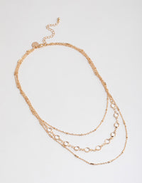 Gold Triple Row Chain Stone Necklace - link has visual effect only