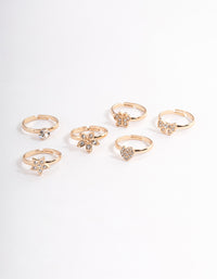 Kids Diamante Flower & Bow Ring 6-Pack - link has visual effect only