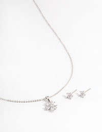 Rhodium Cubic Zirconia Flower Jewellery Set - link has visual effect only