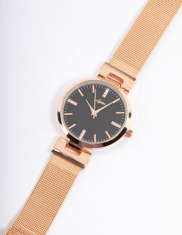 Rose Gold Bulk Trio Crystal Mesh Watch