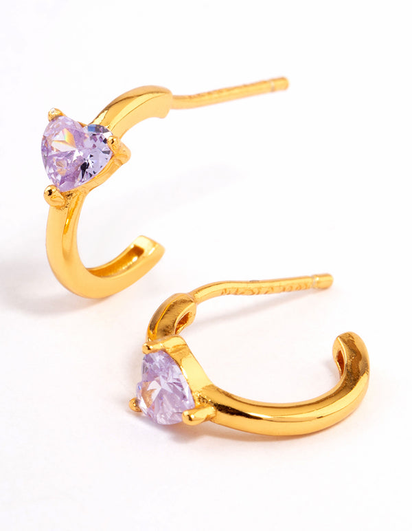 Gold Plated Sterling Silver Amethyst Heart Hoop Earrings